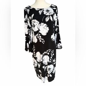 Calvin Klein Black and White Floral Strech Cocktail Party Dress